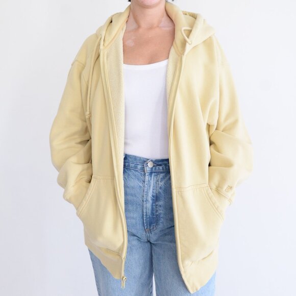 Aritzia TNA Cozy Boyfriend Butter Yellow Fleece Zip Hoodie Sweater L - Picture 1 of 10